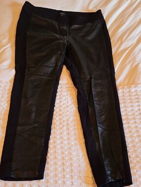 Ann Taylor Black Faux Leather Panel Pants Size 12